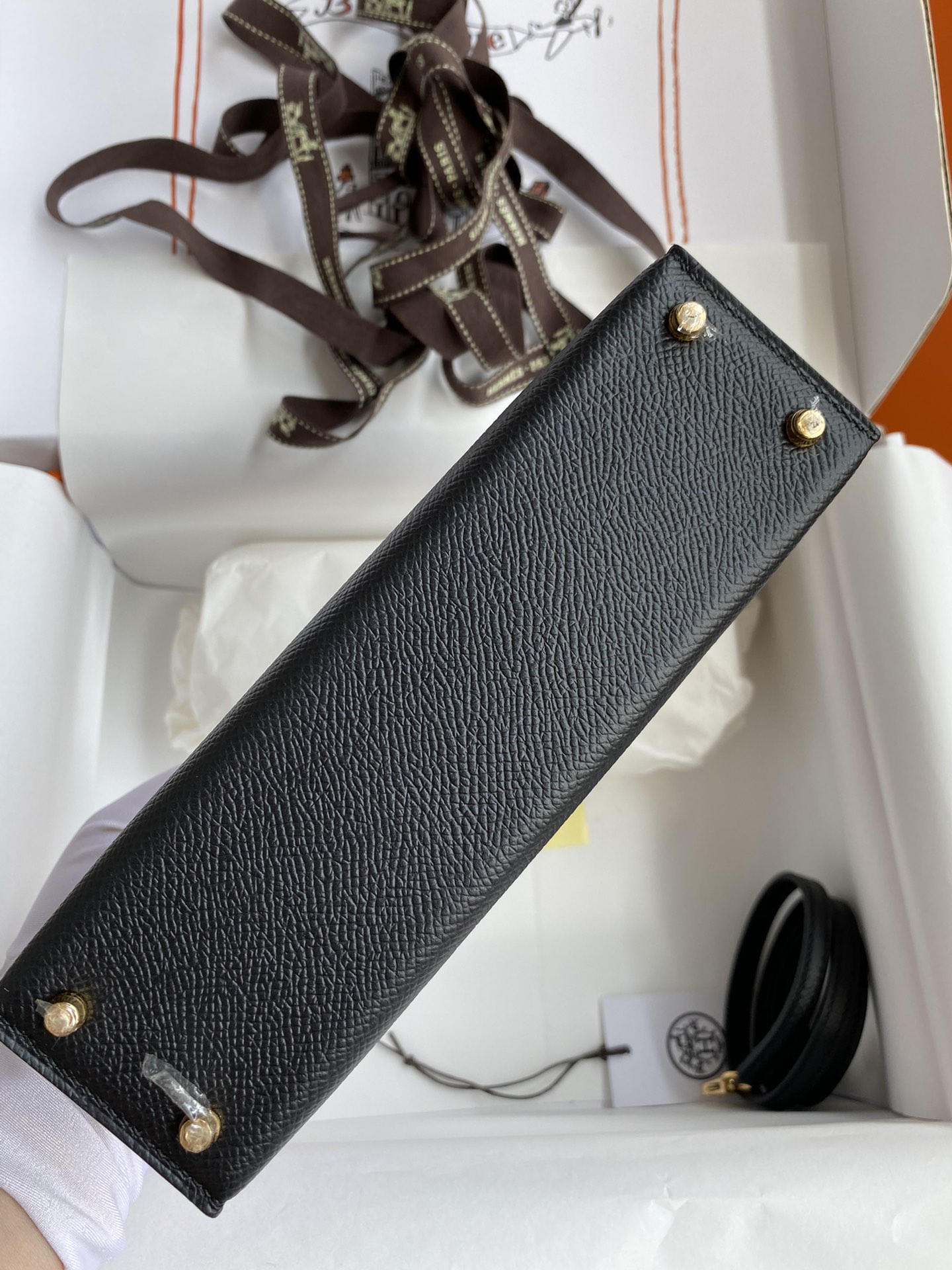 Picture[7]-Hermes Second Generation Mini Kelly 19cm Imported Epsom Leather Black Gold Buckle-High Fake Bags