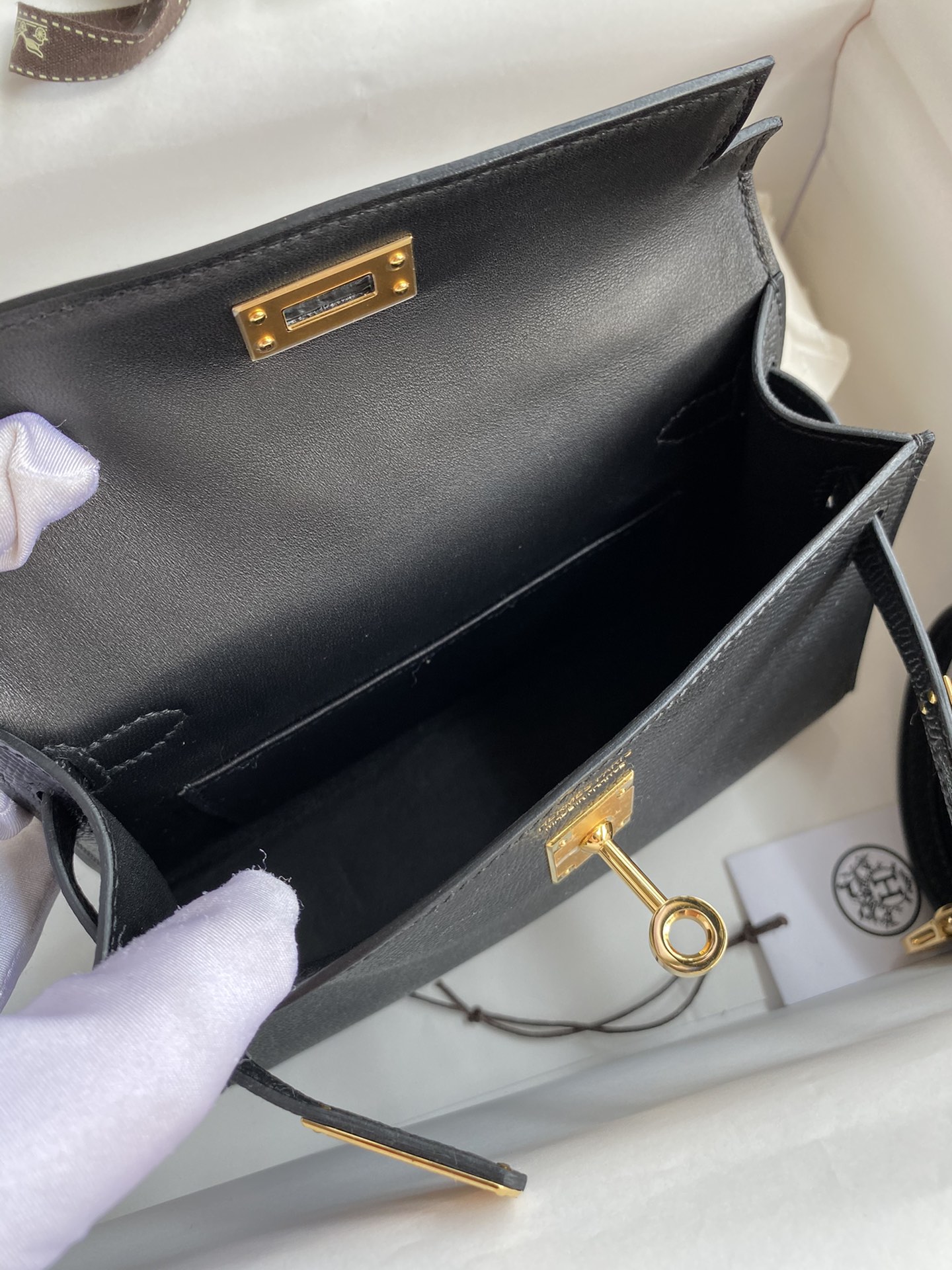 Picture[8]-Hermes Second Generation Mini Kelly 19cm Imported Epsom Leather Black Gold Buckle-High Fake Bags