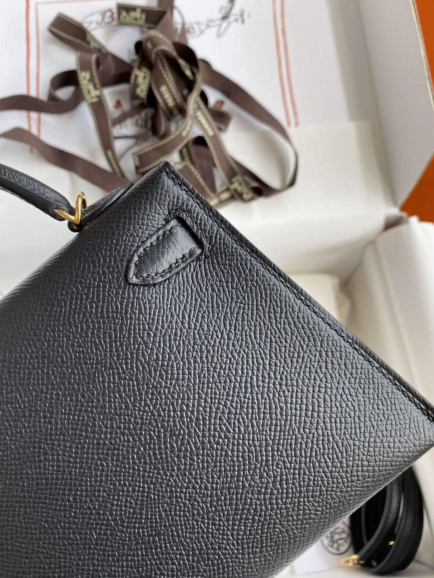 Picture[5]-Hermes Second Generation Mini Kelly 19cm Imported Epsom Leather Black Gold Buckle-High Fake Bags