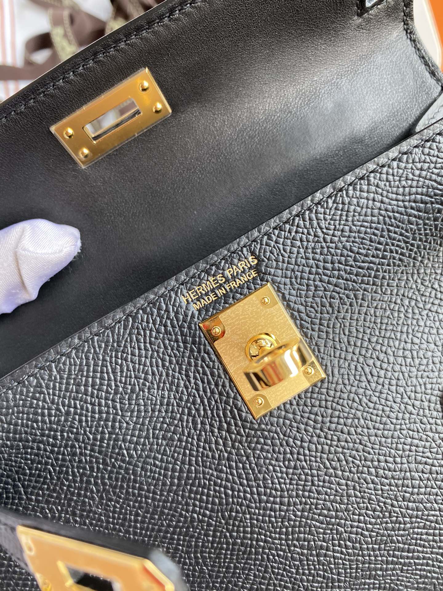 Picture[9]-Hermes Second Generation Mini Kelly 19cm Imported Epsom Leather Black Gold Buckle-High Fake Bags