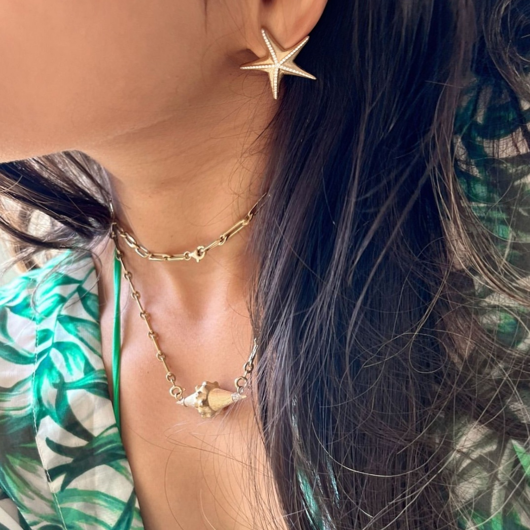 P200 A4985 👑 personality fashion starfish brushed earrings 🌟 underwater world seashells starfish, is the summer life show full of sunshine and vitality of the breath fashionista must-have single body S925 sterling silver electroplated with 14k gold Sterling silver earrings-High Faux Bags