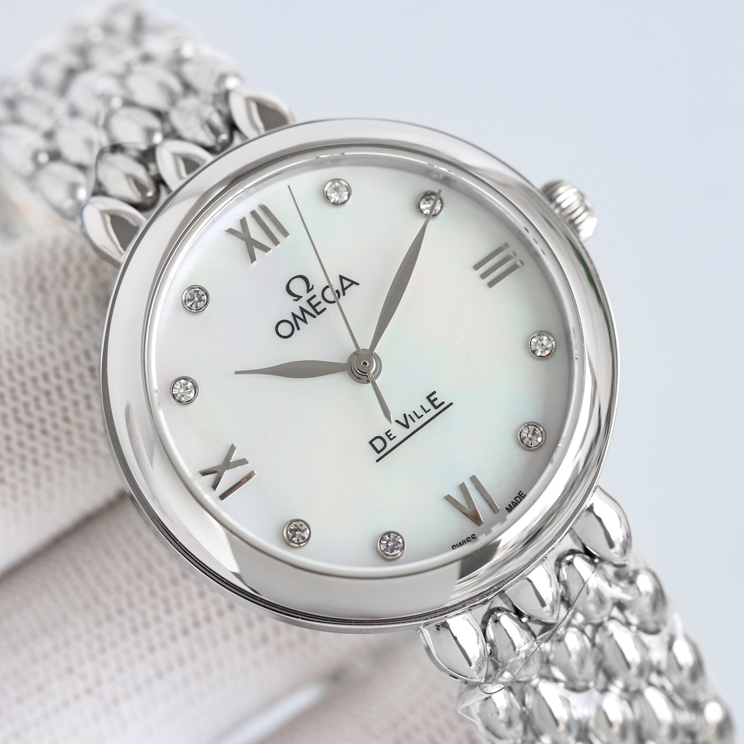 p2600 RELOJ OMEGA OSCE ELEGANTE DE PLATA CON DIAMANTE PARA MUJER CON MECANISMO DE IMPORTACIÓN 8521/8520 32,7mm Superficie de concha de perla natural Cristal de zafiro 30m Resistente al agua Inigualable ¡Le encantará!