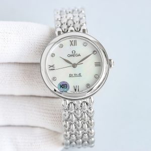 p2600 OMEGA OSCE ELEGANT SILVER DIAMOND WOMAN'S WATCH WITH IMPORTED MECHANISM 8521/8520 32.7mm NATURAL PEARL SHELL FACE SAPPHIRE GLASS 30M WATER RESISTANCE Unbeatable, you'll love it!