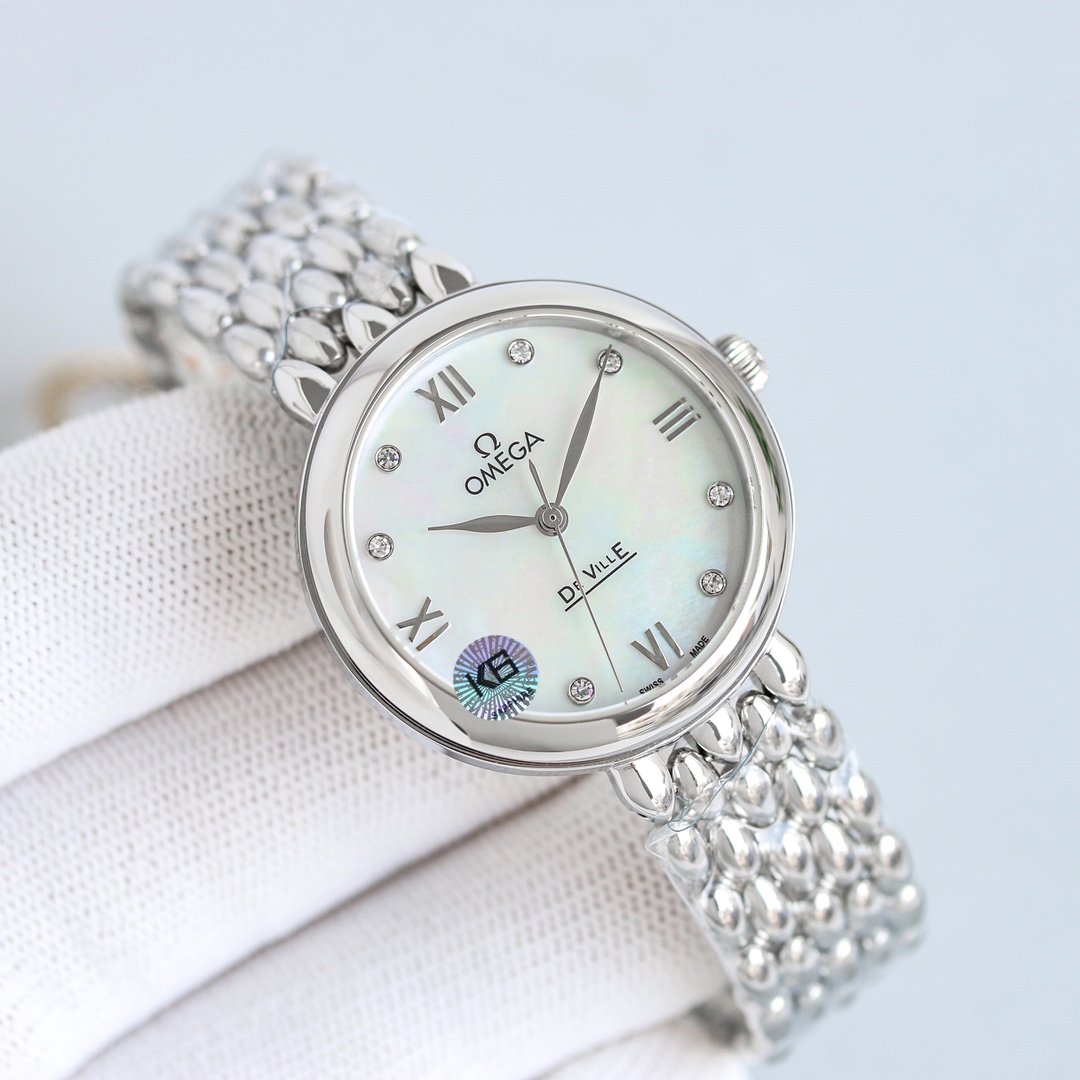 p2600 RELOJ OMEGA OSCE ELEGANTE DE PLATA CON DIAMANTE PARA MUJER CON MECANISMO DE IMPORTACIÓN 8521/8520 32,7mm Superficie de concha de perla natural Cristal de zafiro 30m Resistente al agua Inigualable ¡Le encantará!