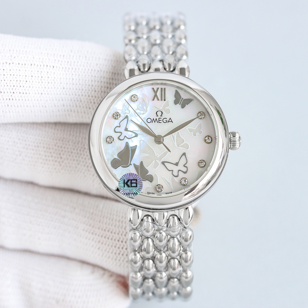 p2500 RELOJ DE MUJER OMEGA OSCE ELEGANTE PLATA SIN DIAMANTES CON MECANISMO DE IMPORTACIÓN 8521/8520 32,7mm Superficie de concha de perla natural Cristal de zafiro 30m Resistente al agua Inigualable ¡Le encantará!