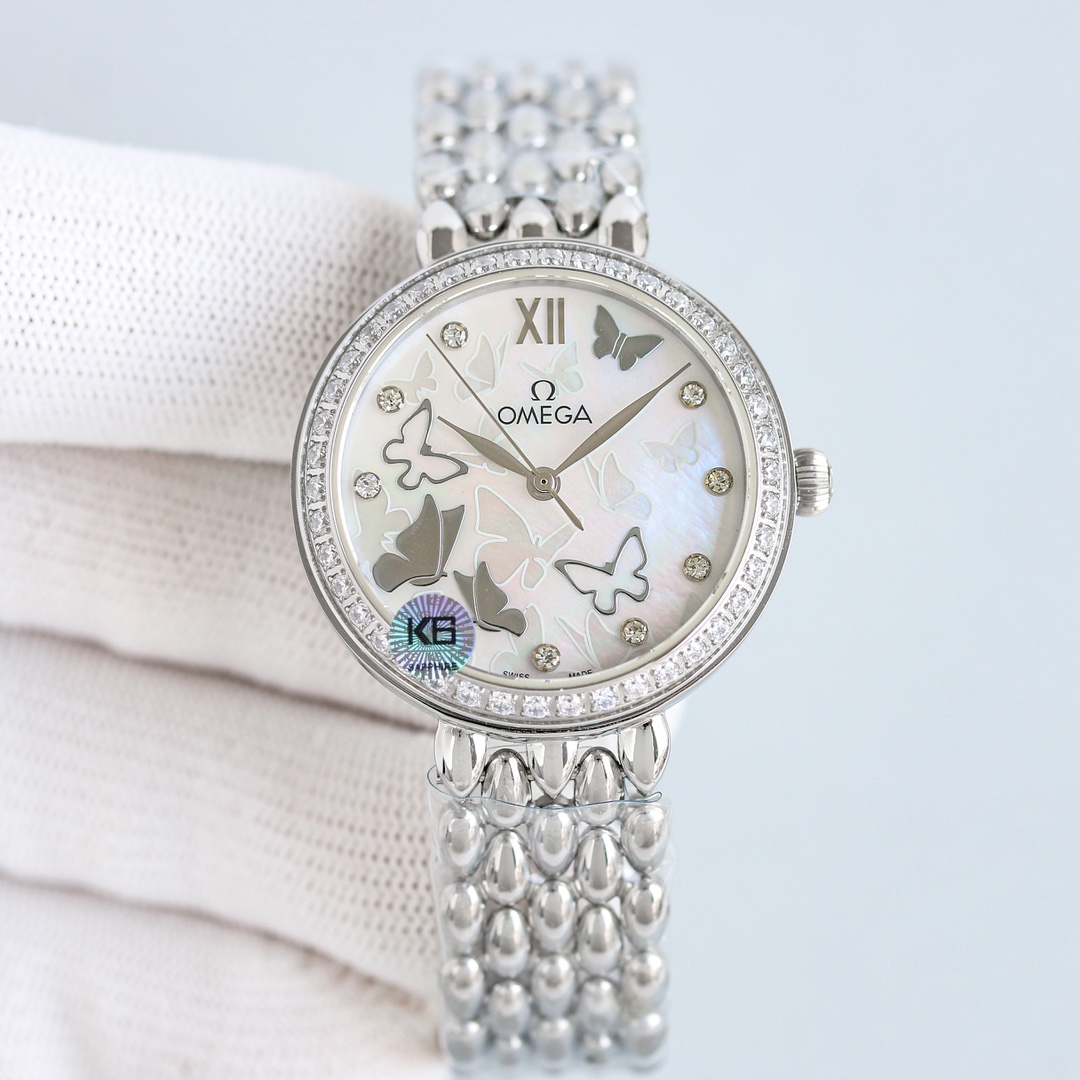 p2500 RELOJ DE MUJER OMEGA OSCE ELEGANTE PLATA SIN DIAMANTES CON MECANISMO DE IMPORTACIÓN 8521/8520 32,7mm Superficie de concha de perla natural Cristal de zafiro 30m Resistente al agua Inigualable ¡Le encantará!