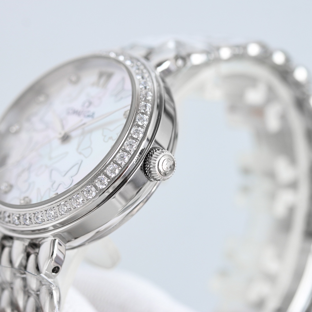 p2500 RELOJ DE MUJER OMEGA OSCE ELEGANTE PLATA SIN DIAMANTES CON MECANISMO DE IMPORTACIÓN 8521/8520 32,7mm Superficie de concha de perla natural Cristal de zafiro 30m Resistente al agua Inigualable ¡Le encantará!