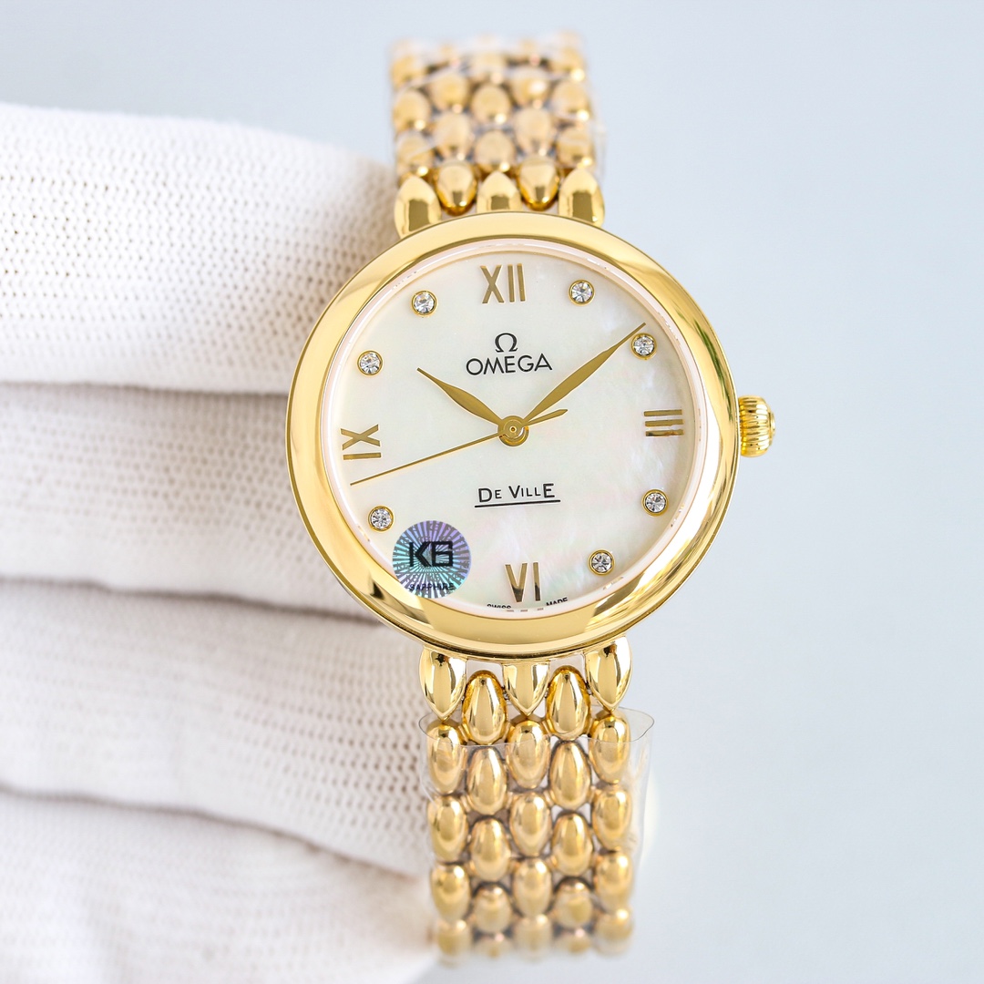 p2700 OMEGA OSCE ELEGANT GOLDEN DIAMOND WOMAN'S WATCH WITH IMPORTED MECHANISM 8521/8520 32.7mm NATURAL PEARL SHELL FACE SAPPHIRE GLASS 30M WATER RESISTANCE Unparalleled... you will absolutely love it!