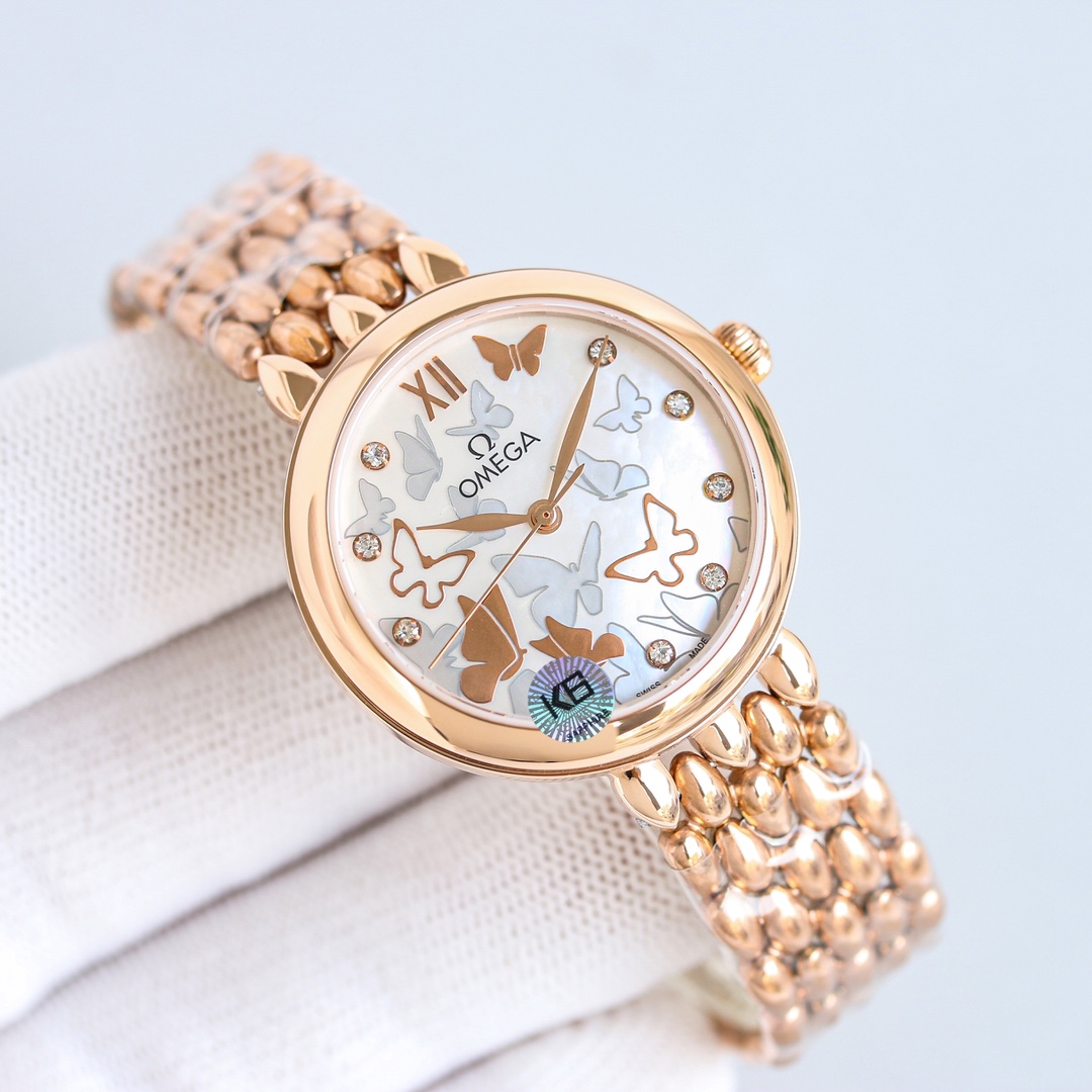 p2700 OMEGA OSCE ELEGANT GOLDEN BUTTERFLY WOMAN'S WATCH with imported 8521/8520 Mechanical 32.7mm natural pearl shell face Sapphire glass 30 metres water resistant Unparalleled... you'll love it !