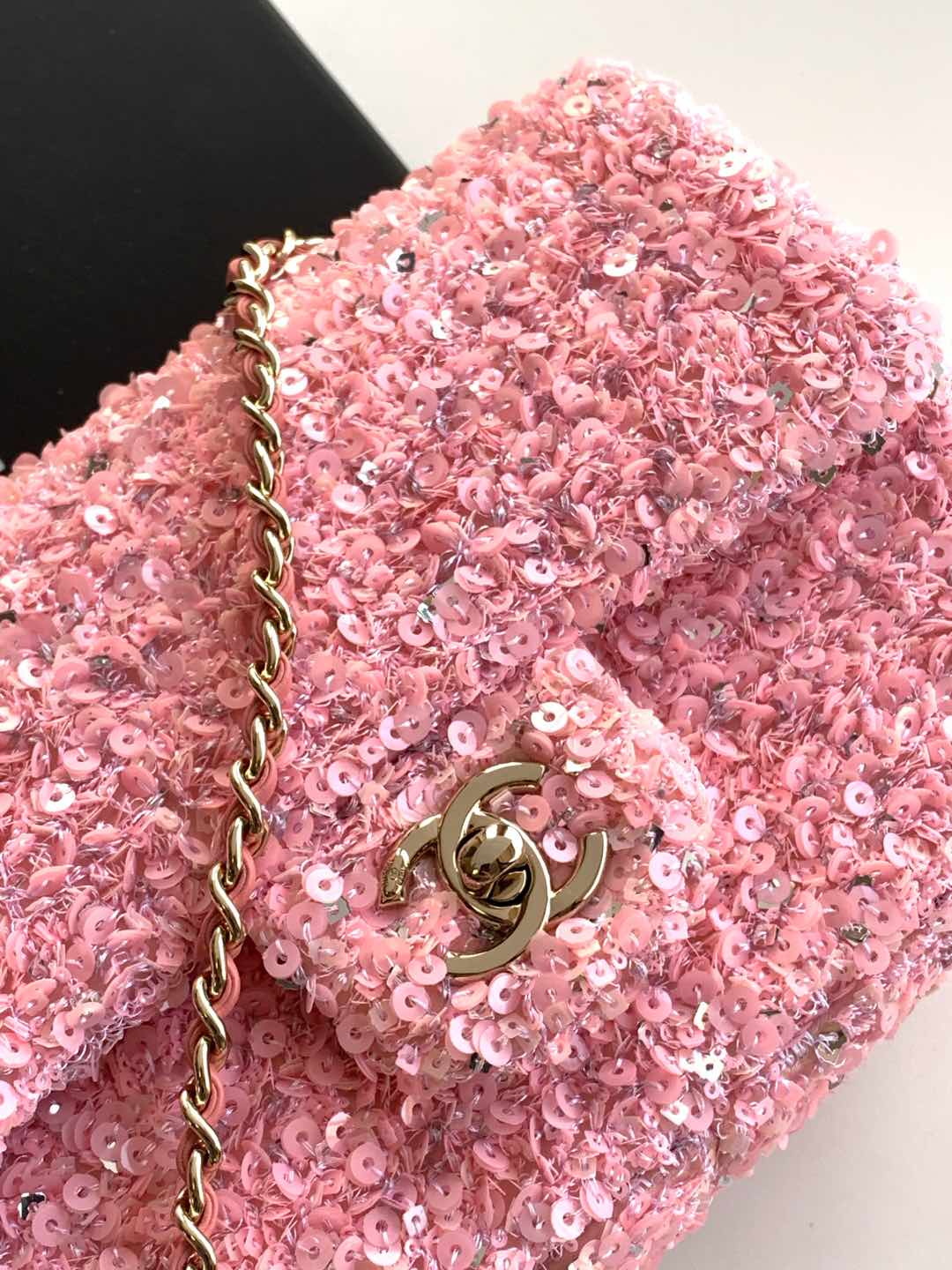 Image [5]-Chanel 24k special models sequins Department Cf silver pink autumn and winter sweet on-line size 20cm-High-fashion bags