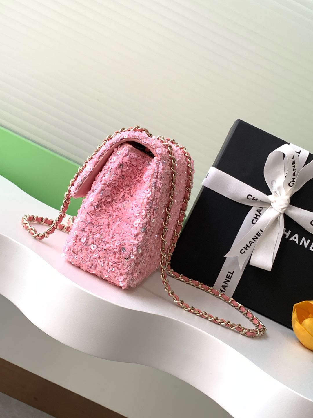 Image [2]-Chanel 24k special models sequins Department Cf silver pink autumn and winter sweet on-line size 20cm-High-fashion bags