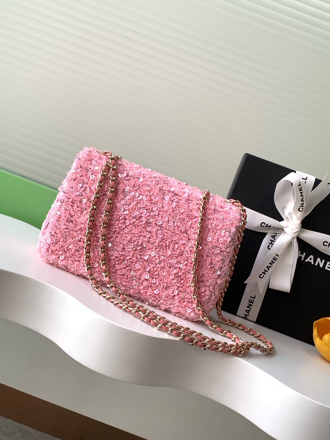 Image [3]-Chanel 24k special models sequins Department Cf silver pink autumn and winter sweet on-line size 20cm-High-fashion bags