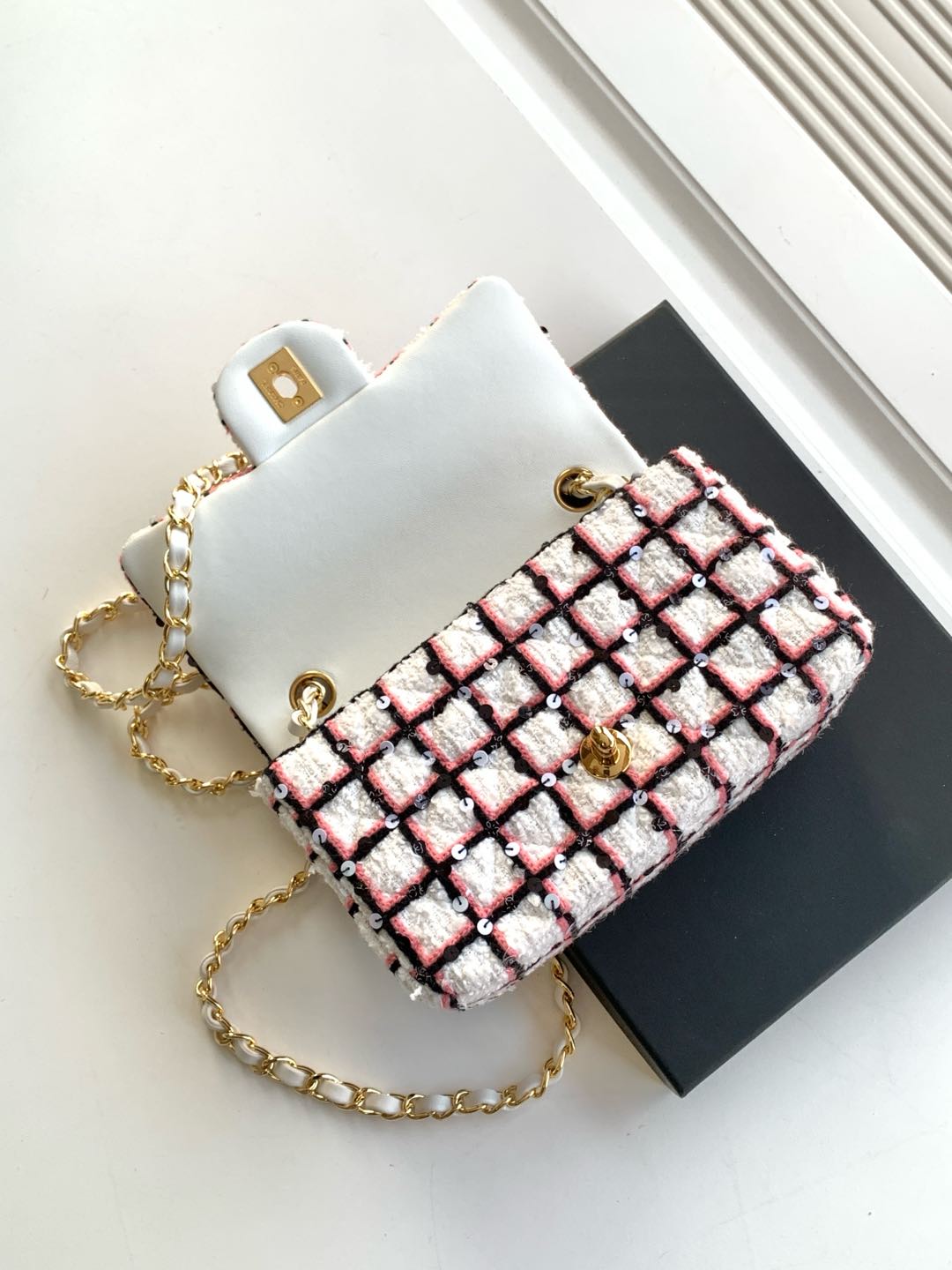 Image[6]-Chanel 25c ! Sweet Colours Pink and White Grid Large mini cf Size 20cm-High Fake Bags