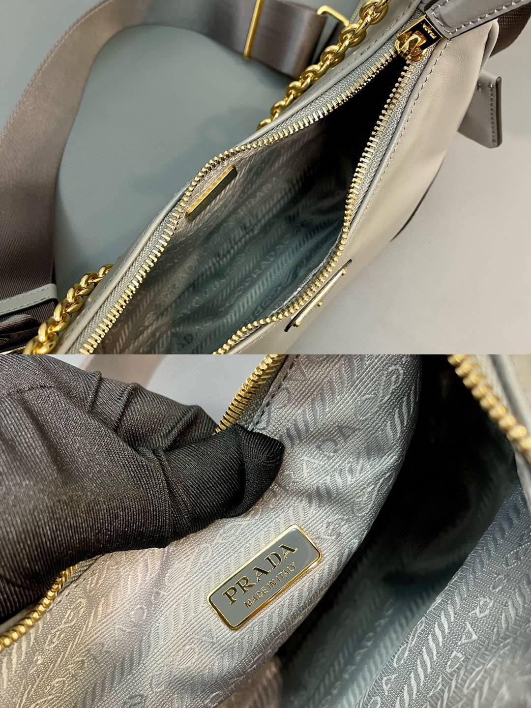 P1140 Prada Negro baokuanqnylon Bolso Hobo Tote/Armpit 1BH204 Piel auténtica encerada engrasada Placa con nombre extraíble en piel saffiano de la familia P Re-Edition 2005 con llavero Bandolera extraíble ajustable de tela con logotipo Bolsa extraíble de piel con cremallera Bandolera extraíble de cadena metálica Cierre superior de cremallera Forro de nailon Triángulos esmaltados Logotipo metálico Dimensiones:L22XH18XW6.5CM-Bolsos altos de imitación