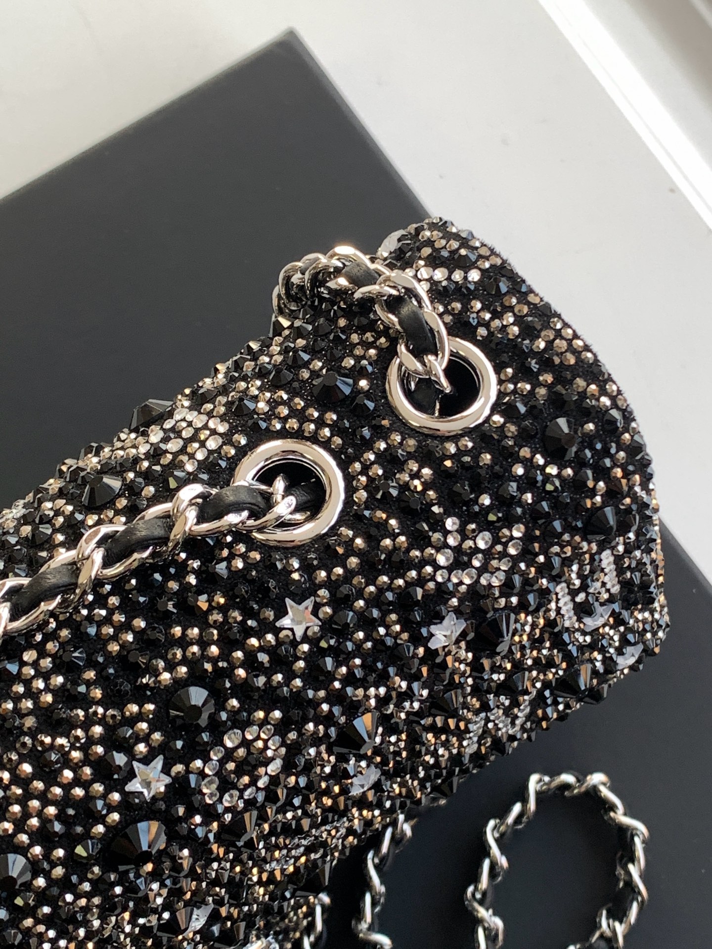 Chanel 24k Negro 5 Diamantes Cf 🌟 bajo brillo de lujo 🗯️bling bling demasiado exquisito picante wow 🤩 tamaño 20 con embalaje-Altos bolsos de imitación