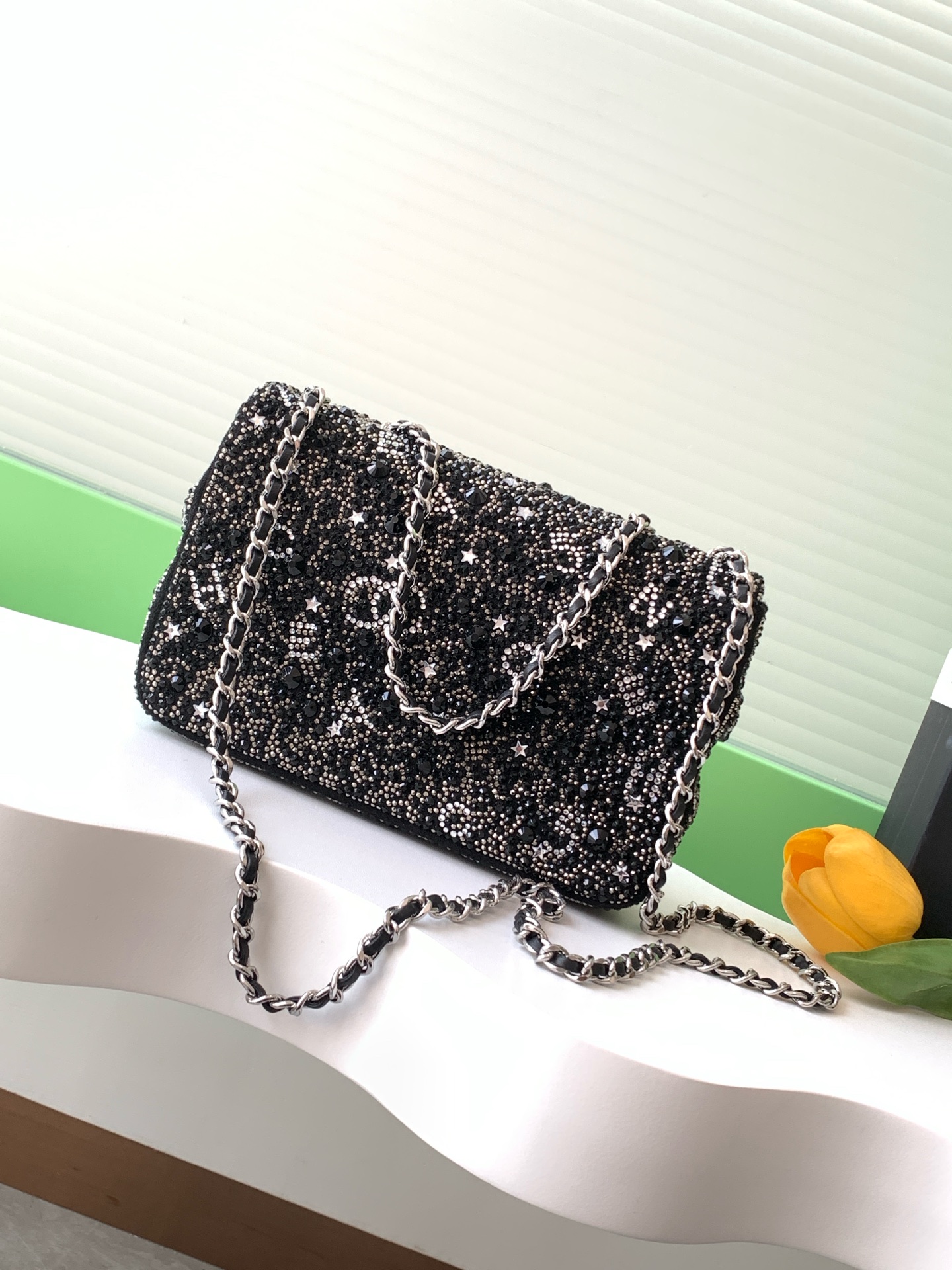 Chanel 24k Negro 5 Diamantes Cf 🌟 bajo brillo de lujo 🗯️bling bling demasiado exquisito picante wow 🤩 tamaño 20 con embalaje-Altos bolsos de imitación