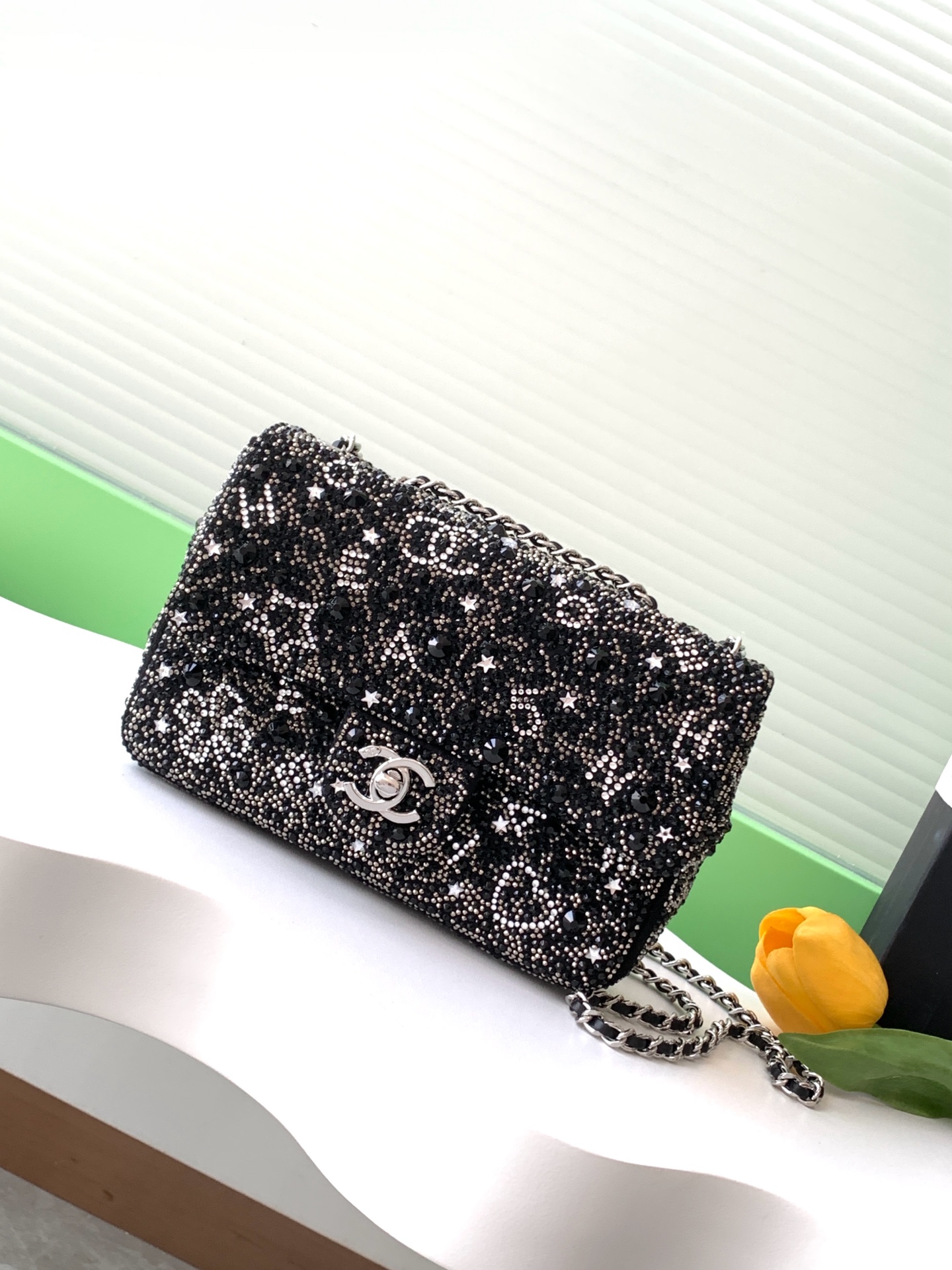 Chanel 24k Negro 5 Diamantes Cf 🌟 bajo brillo de lujo 🗯️bling bling demasiado exquisito picante wow 🤩 tamaño 20 con embalaje-Altos bolsos de imitación