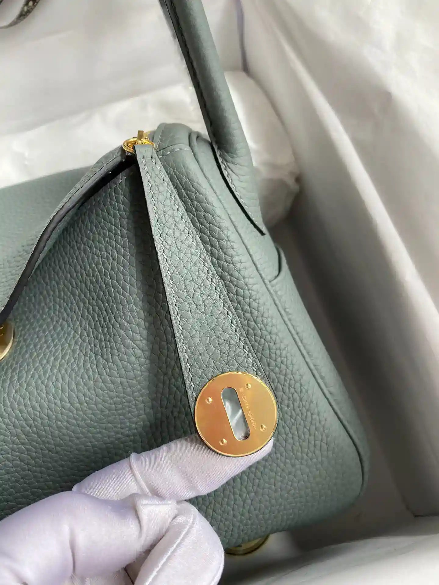 Imagem[3]-Hermes Lindy 26cm TC Couro Amêndoa Verde Ouro Fivela Cera Linha-Alta Bolsas falsas