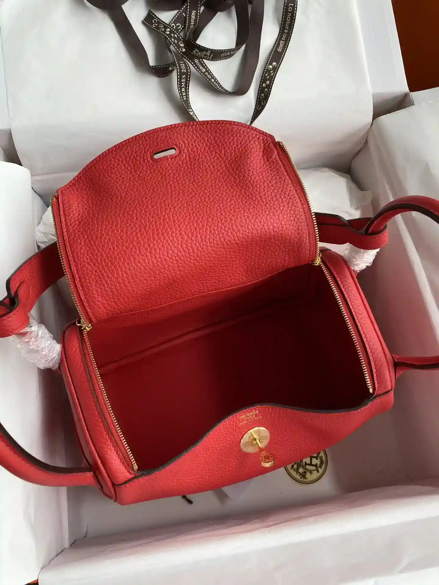 Imagem[7]-Hermes Lindy 26cm TC Couro Grande Vermelho Ouro Fivela Cera Linha-Alta Bolsas falsas