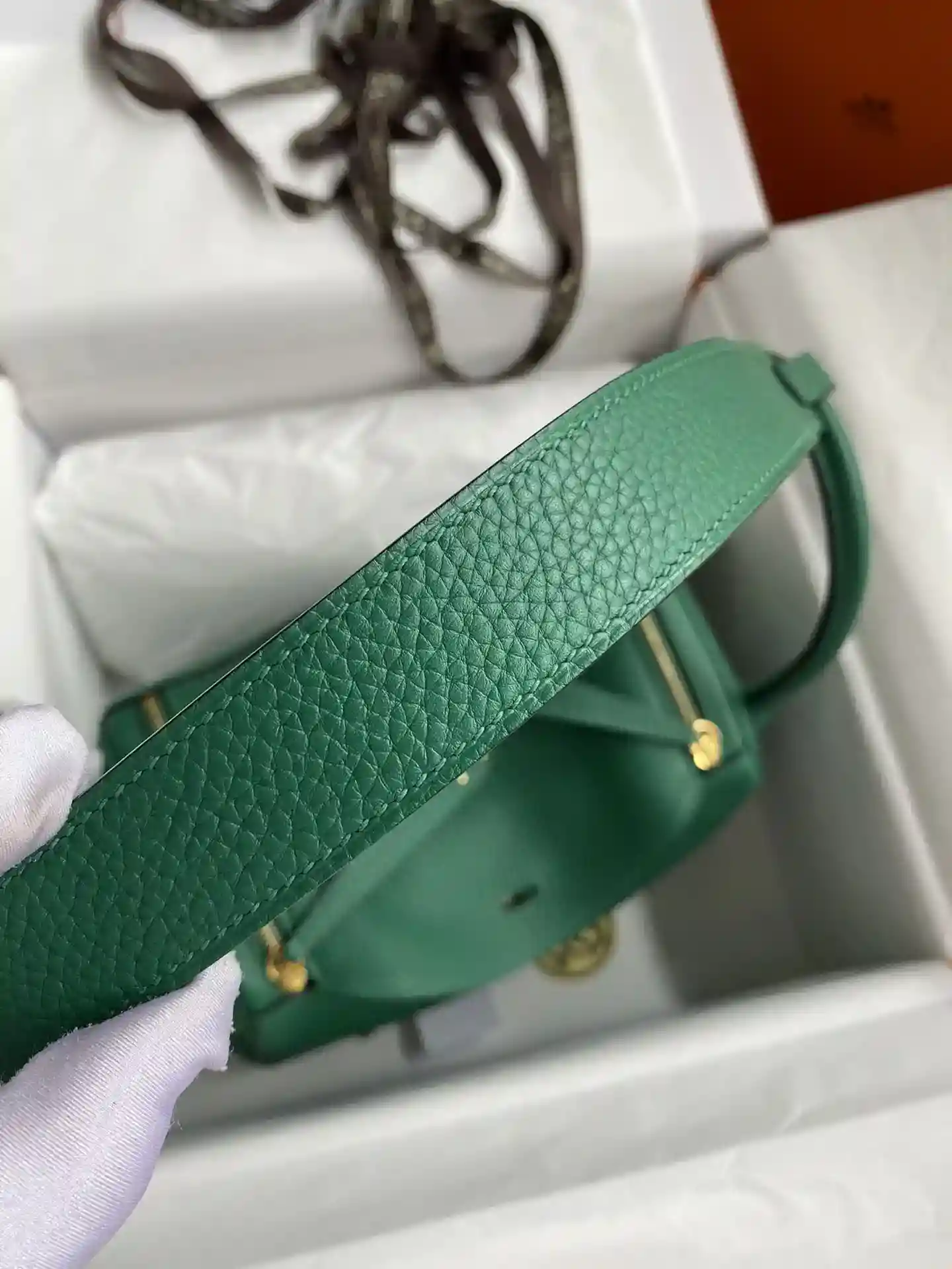 Imagem[6]-Hermes Lindy 26cm TC Couro Pavão Verde Ouro Fivela Cera Linha-Alta Bolsas falsas