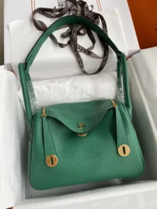 Hermes Lindy 26cm TC Cuir Peacock Green Gold Buckle Wax Line-High Fake Bags