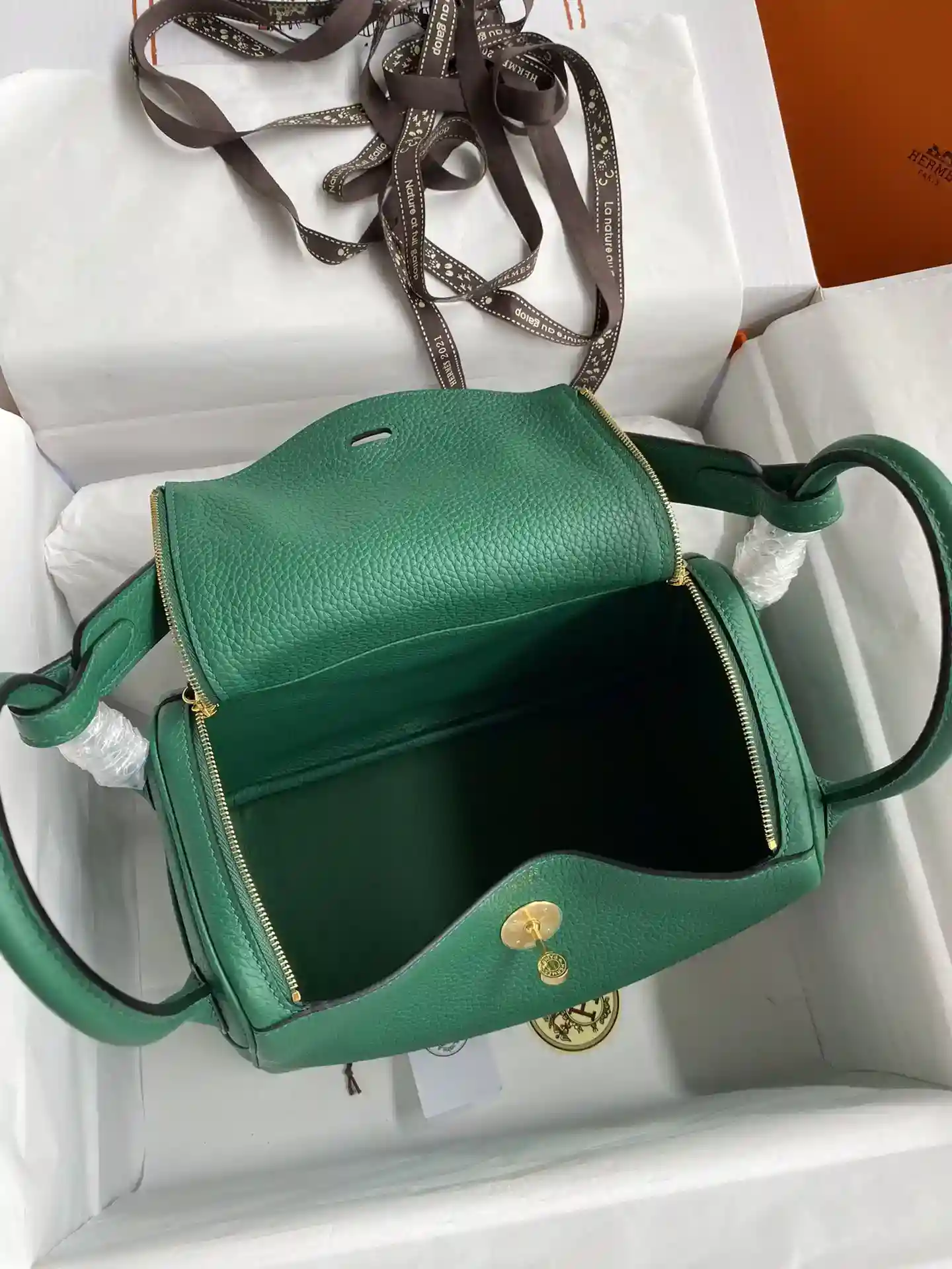 Imagem [7]-Hermes Lindy 26cm TC Couro Pavão Verde Ouro Fivela Cera Linha-Alta Bolsas falsas