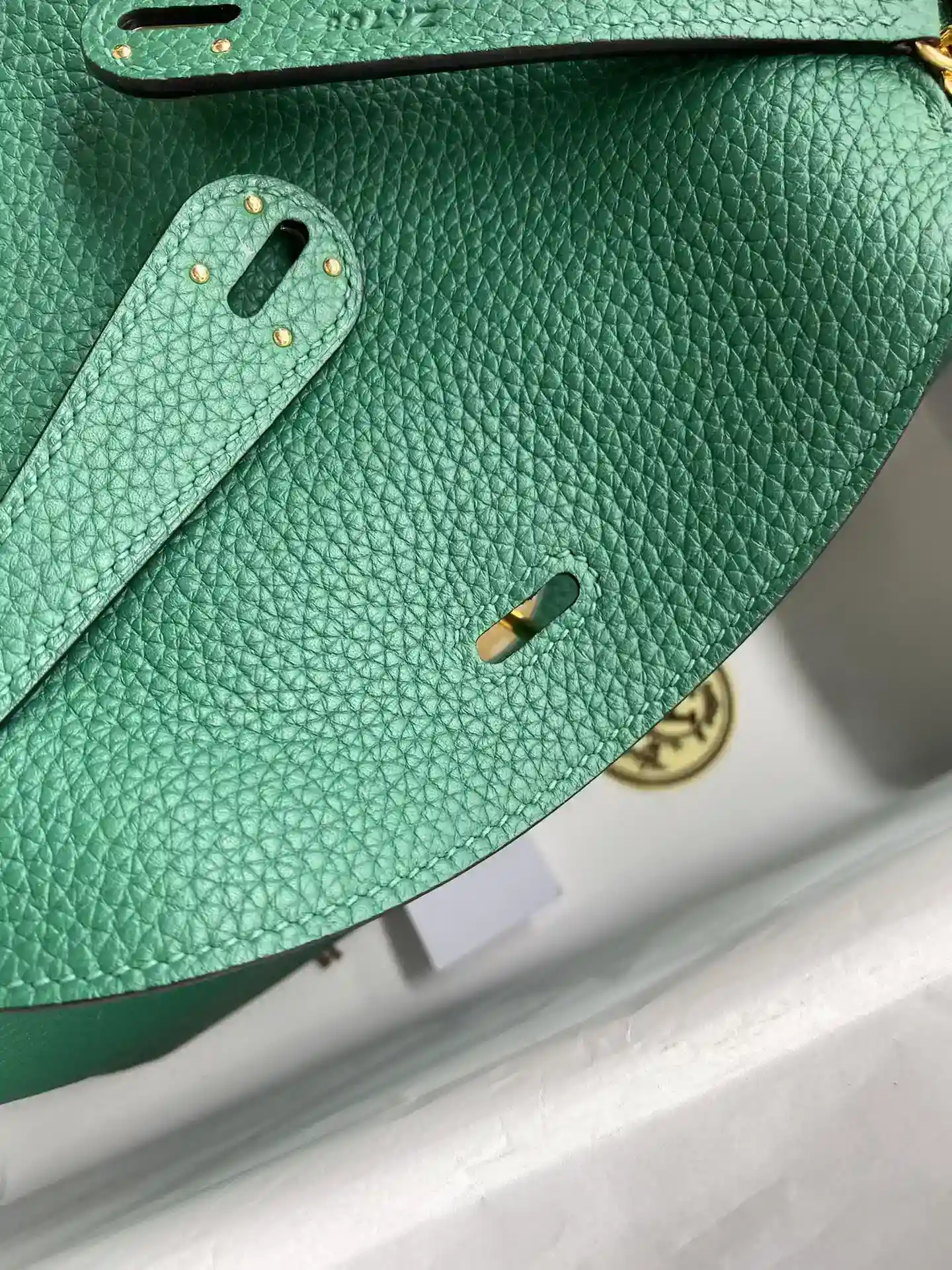 Imagem [5]-Hermes Lindy 26cm TC Couro Pavão Verde Fivela Ouro Encerado Linha Alta Bolsas Falsas