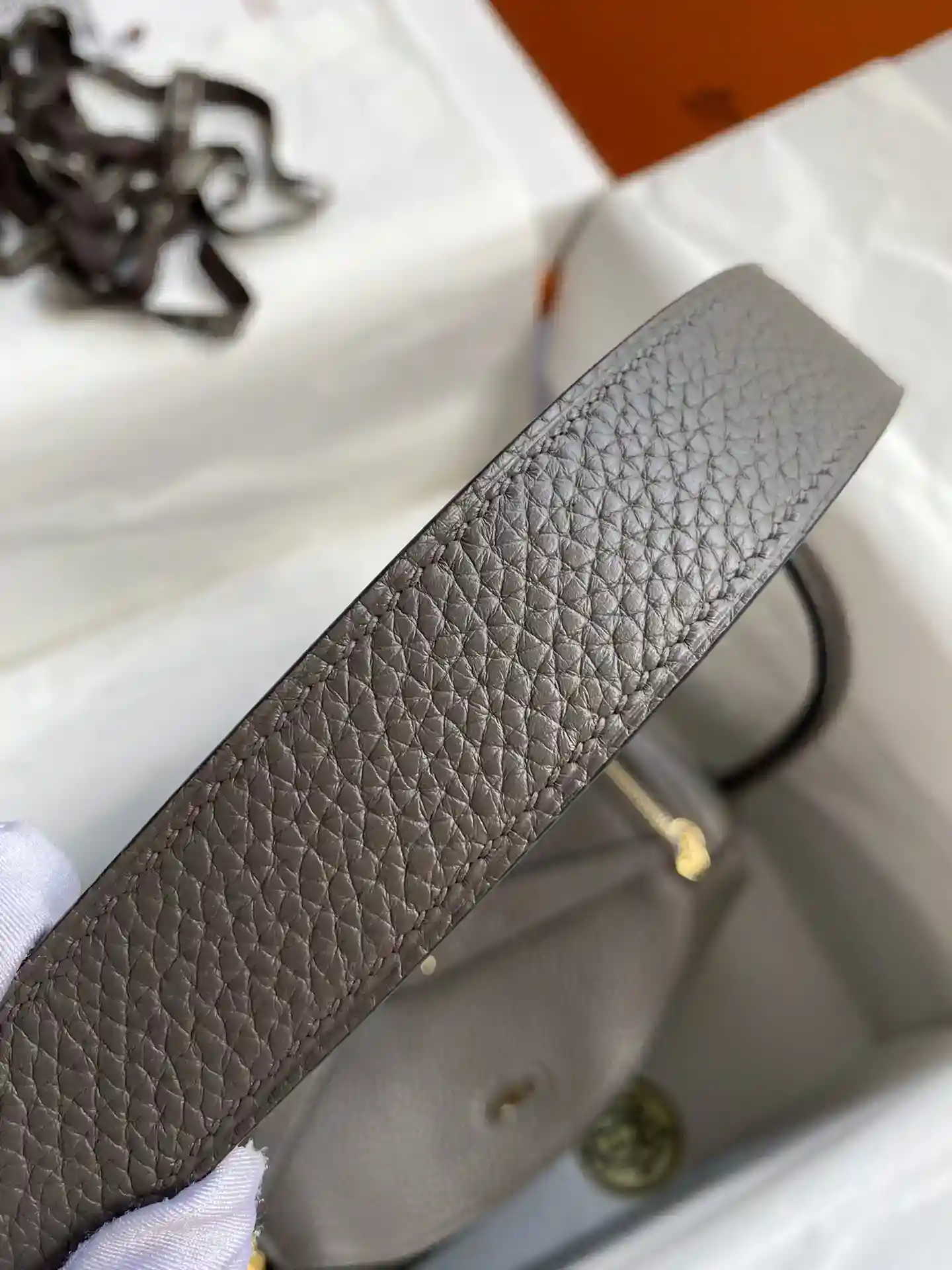 Picture[6]-Hermes Lindy 26cm TC Leather Tinware Grey Gold Buckle Wax Line-High Fake Bags