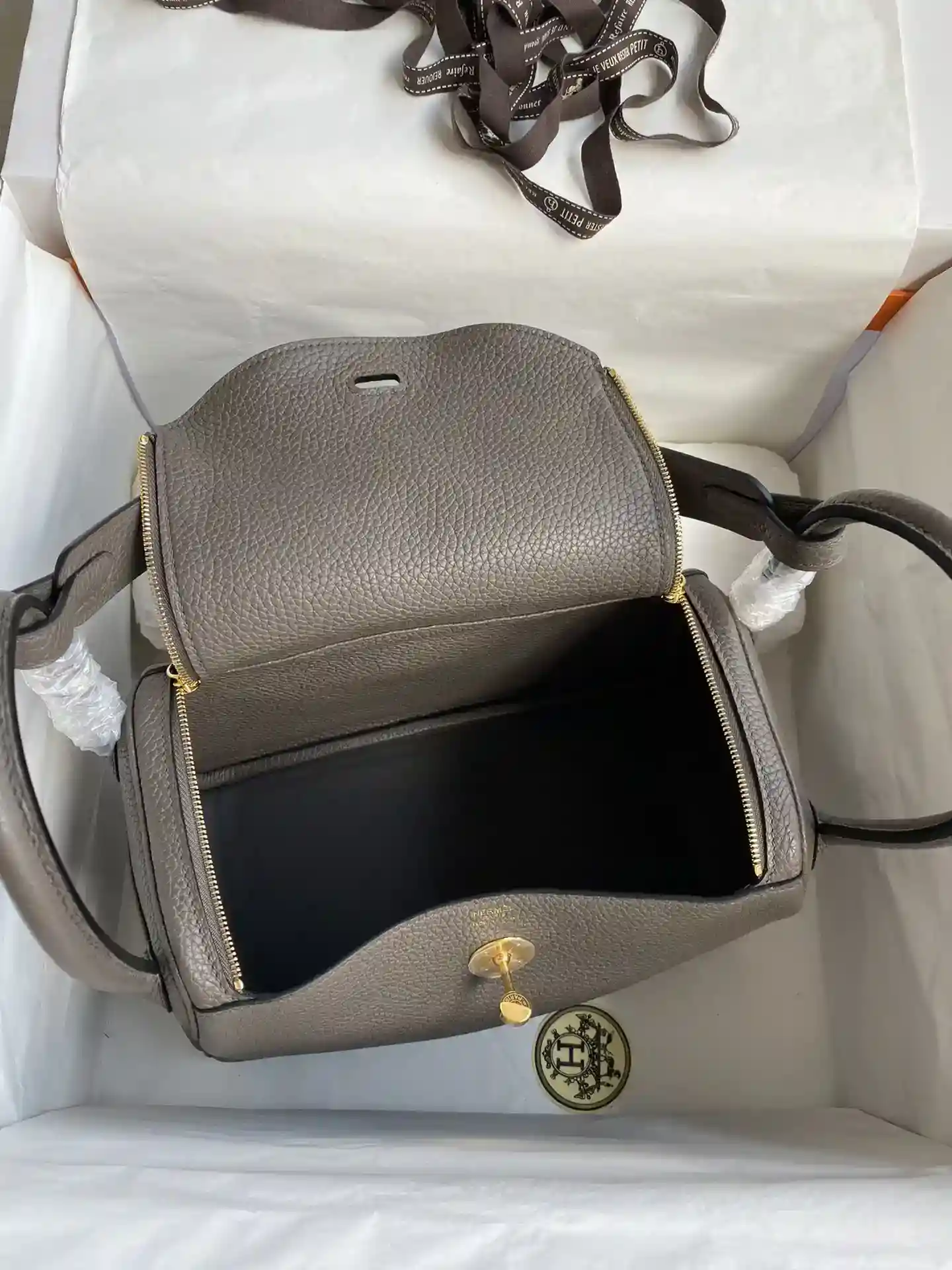 Picture[7]-Hermes Lindy 26cm TC Leather Tinware Grey Gold Buckle Wax Line-High Fake Bags