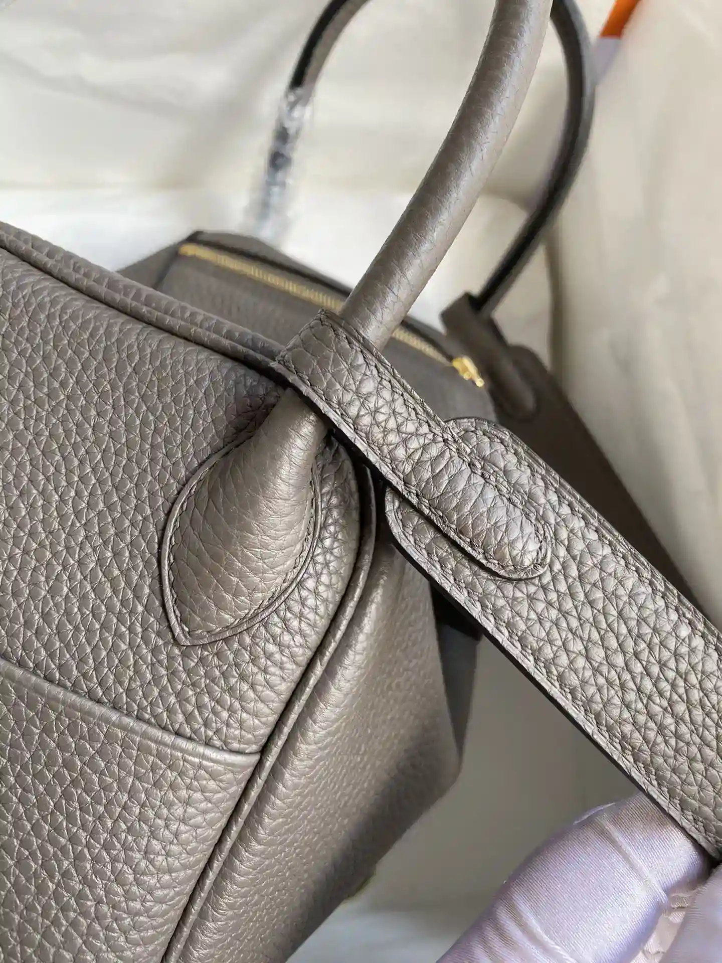 Picture[4]-Hermes Lindy 26cm TC Leather Tinware Grey Gold Buckle Wax Line-High Fake Bags