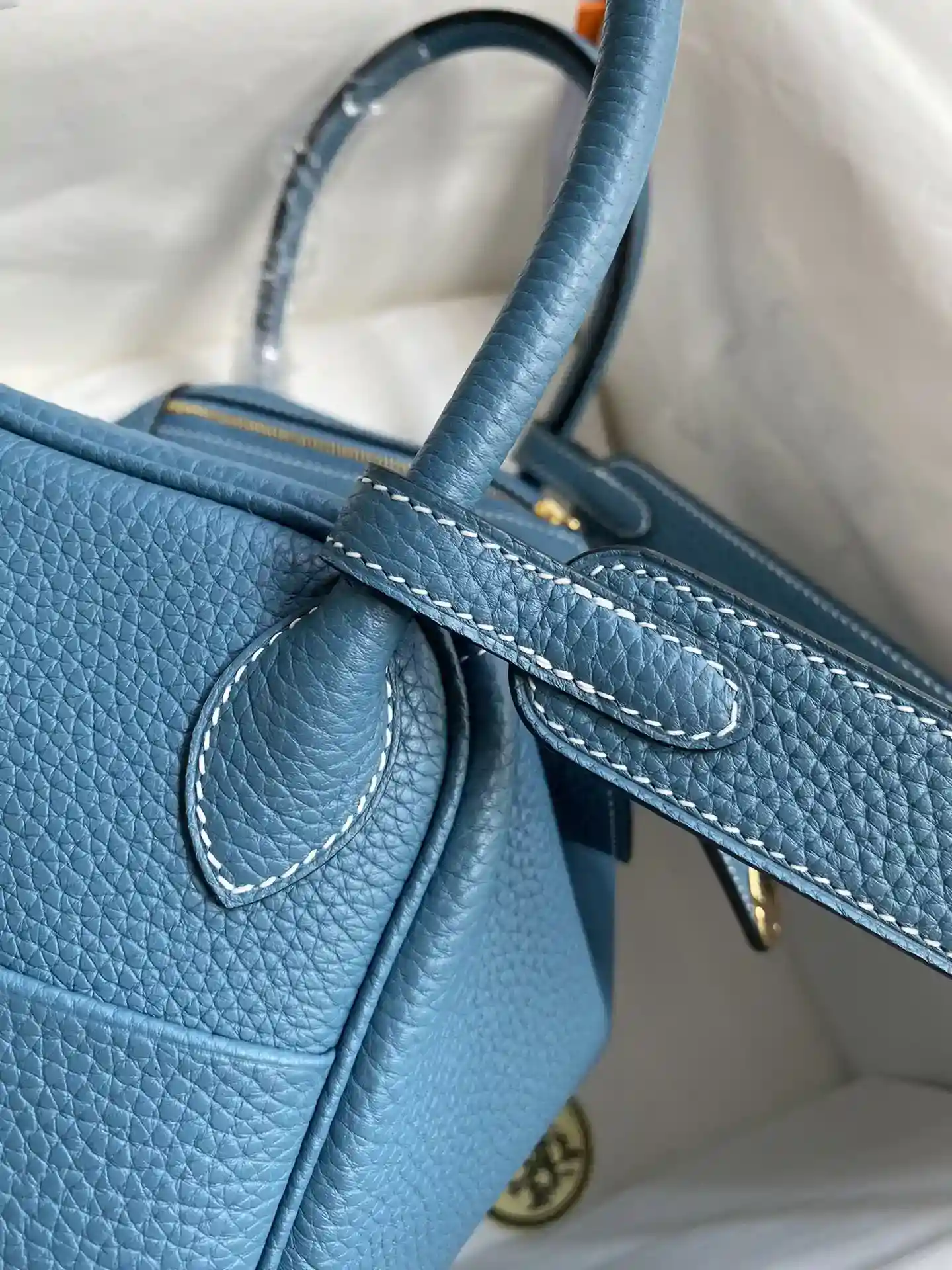 Picture [4]-Hermes Lindy 26cm TC Leather Denim Blue Gold Buckle Wax Line-High Fake Bags