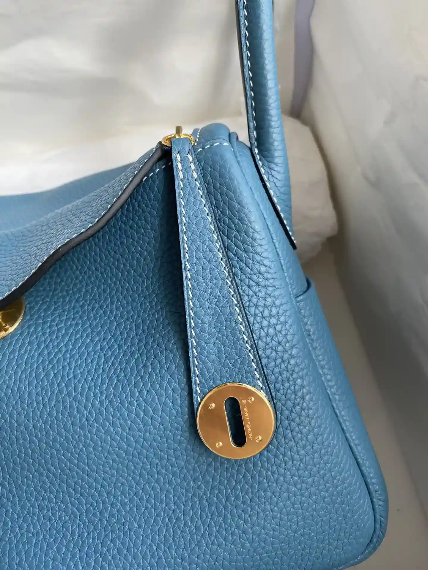 Picture [3]-Hermes Lindy 26cm TC leather denim blue gold buckle wax line-High-fashion bags