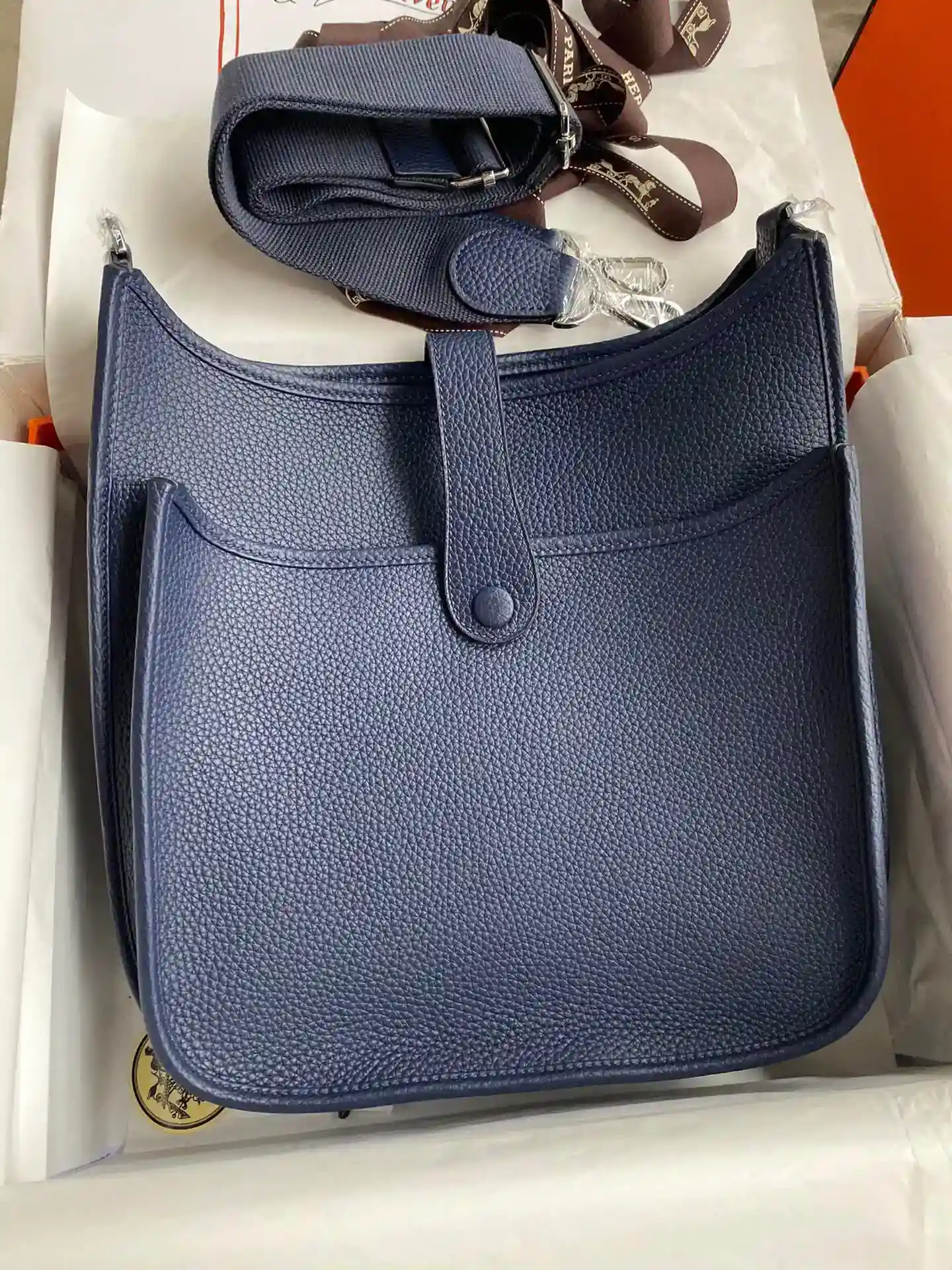 Imagem [2]-Hermes evelyne 28cm linha de cera de abelha azul escuro-Bolsas de alta costura