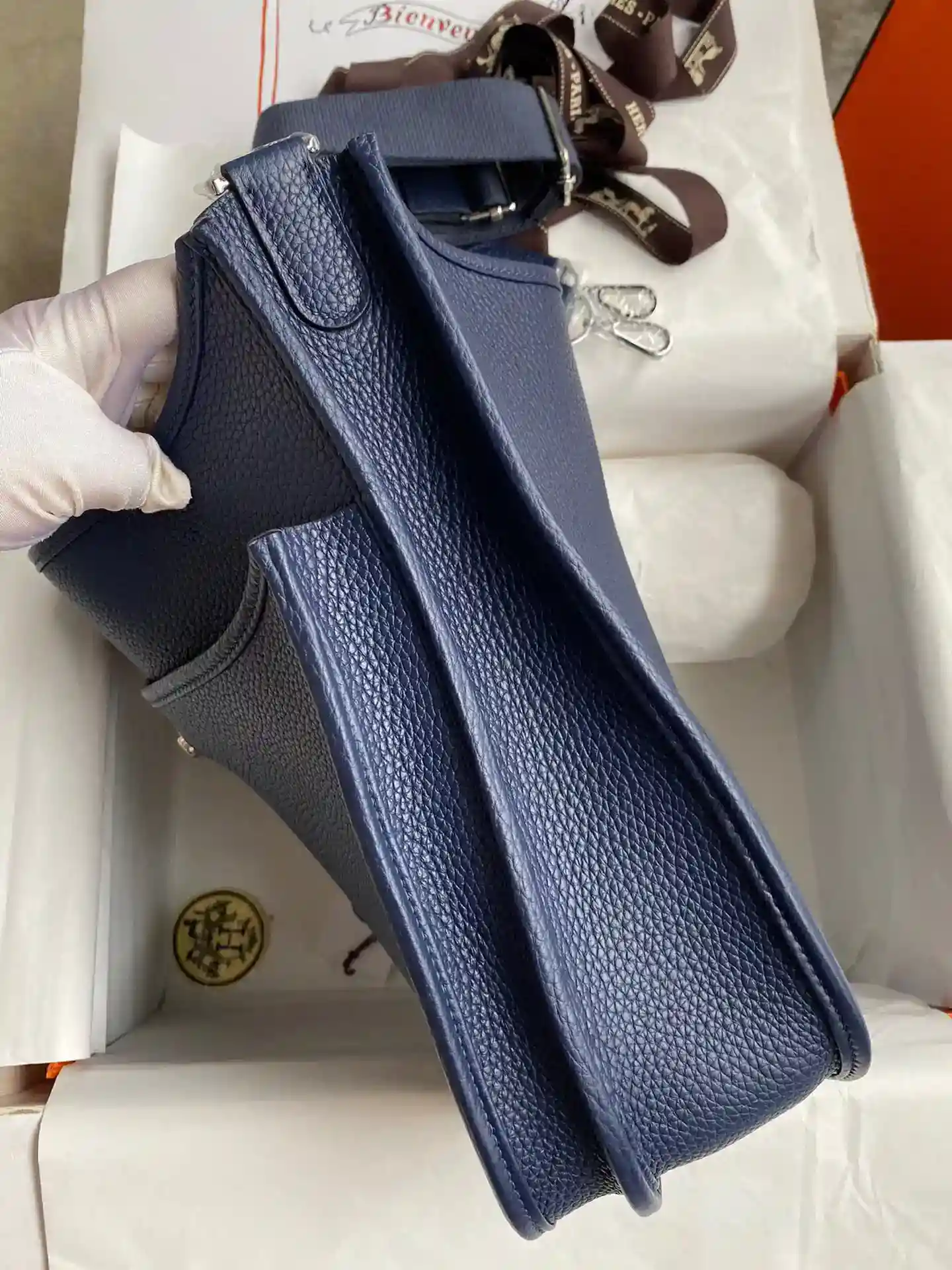 Picture [7]-Hermes evelyne 28cm beeswax line dark blue-High Fake Bags