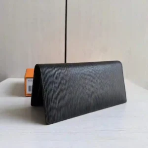 Lv agua onda patrón negro cuero bifold pliegue largo traje de billetera billetera de los hombres-Alta Faux Bolsas