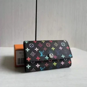 Lv black color 33 color three color three fold models Patchwork cowhide key bag ladies lock key bag keychain-High Faux Bags