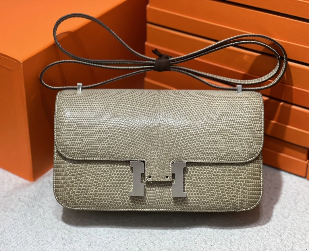 Hermes cuerda de cáñamo gris Kang Kang 26CM.hcp importados originales de piel de lagarto hilo encerado cosido a mano tiro real ~ - réplica de bolsos de alta calidad