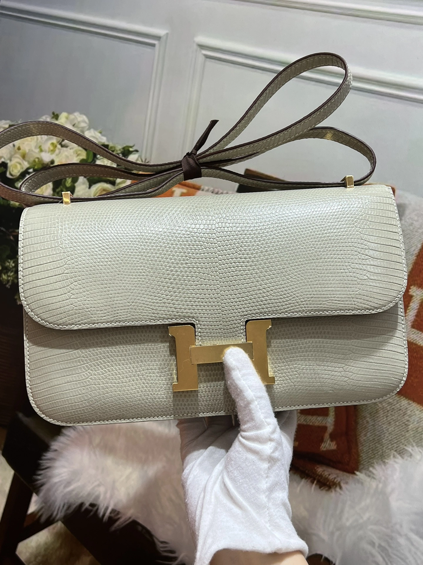 Hermes Kang Kang 26CM.hcp imported original lizard skin waxed thread hand-sewn real shot ~ - high imitation bags