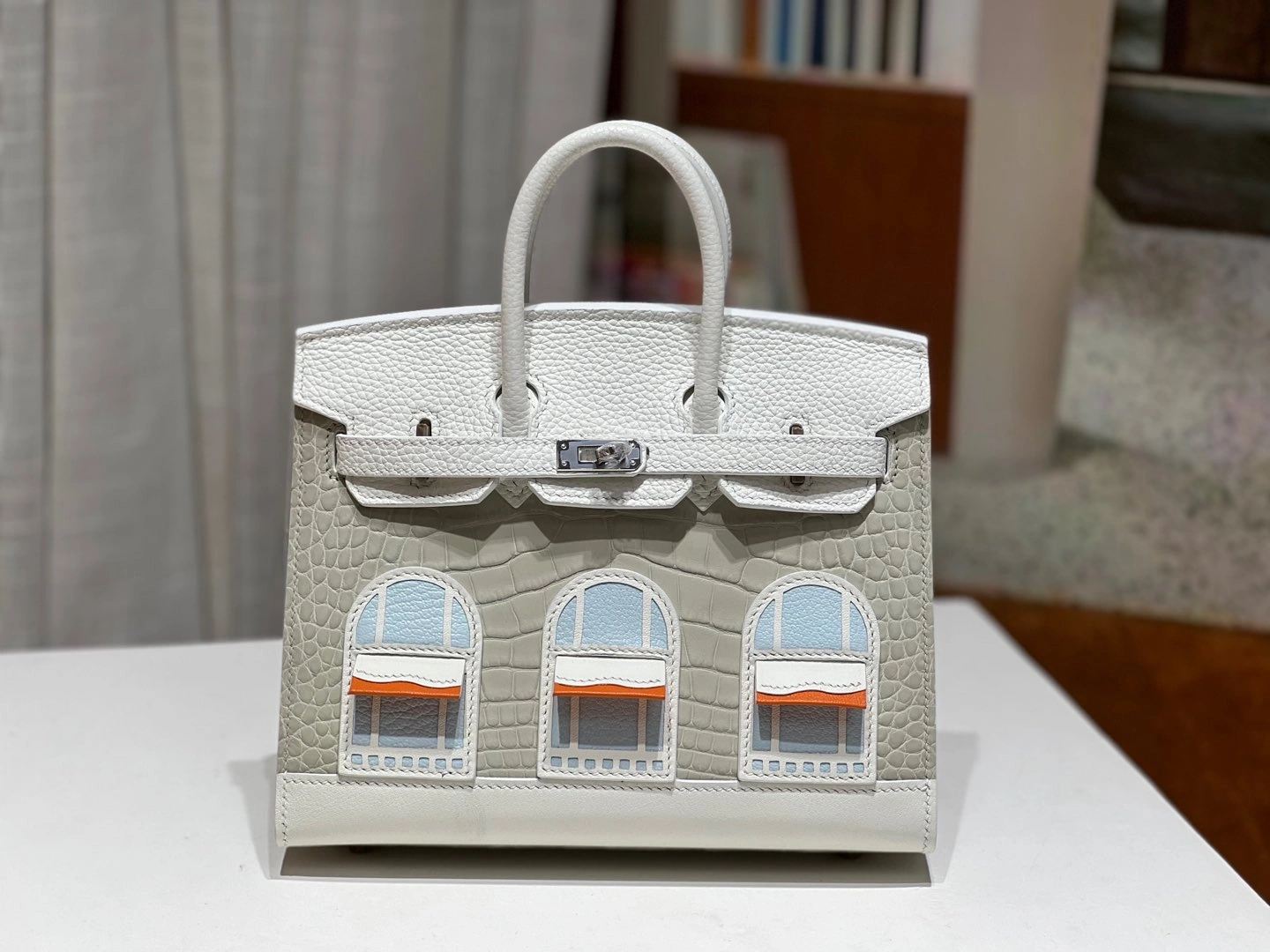 Hermes House Bag Platinum 20 CM. daytime  2⃣️ Precious Hcp Imported American Alligator Crocodile Counterpart zp Full set of hand nails Hand stitched details visible Full hand stitched Counterpart small hardware-High replica bags