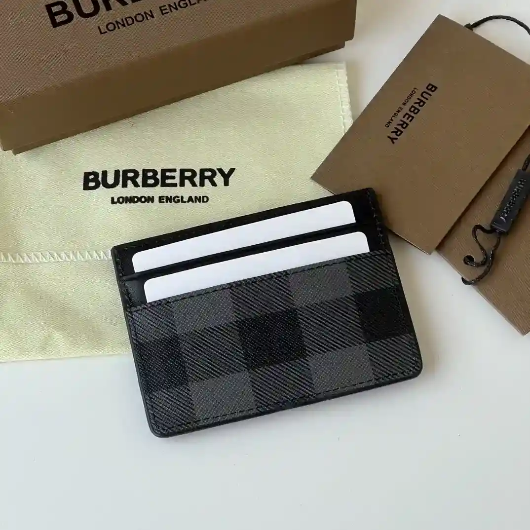 Picture [2]-Burberry London Checkered Spell Leather Small Card Case ➰ Decorative Logo Character Pattern Design B-Home Product ~~ 4 Card Positions Central Insert Pocket Compartment 👍 Counter quality, fine workmanship 💋 Physical Photography 📷🆔 🆔80702751 Gray Size:10cm*7cm-High Faux Bags