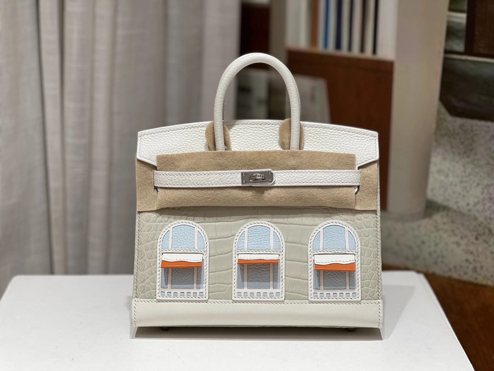 Hermes House Bag Platino 20 CM. Precioso Hcp Importado Cocodrilo Americano Aligátor Contraparte zp Juego completo de clavos de mano Los detalles cosidos a mano son visibles Herrajes de contraparte cosidos a mano Completos-Bolsos de alta calidad