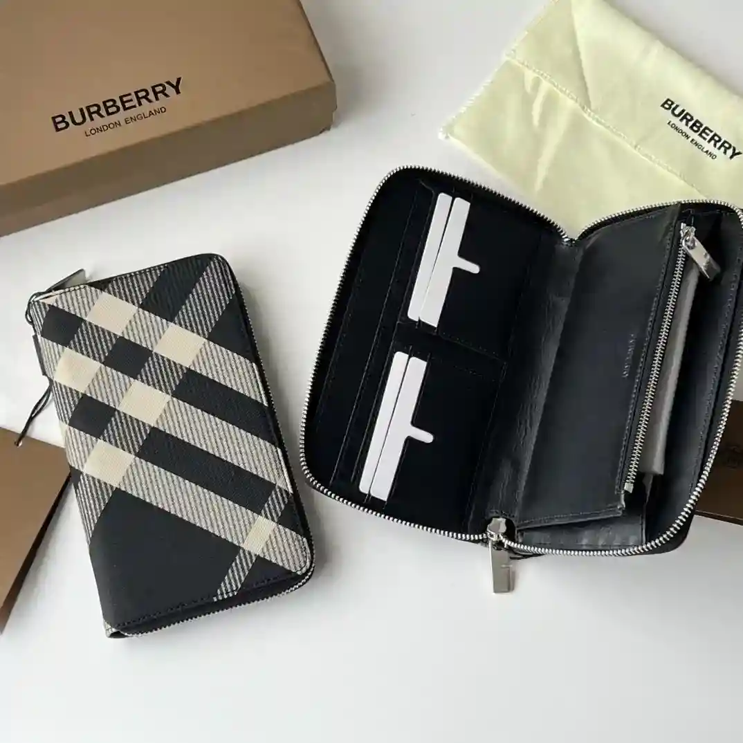 Image [9]-Burberry Large Zipper Money Clip Decorative Jacquard Worsted Checker Pattern with B Zipper Head Featuring Leather Lining Size Suitable for Storing Global Currencies B-Home Product ~~~👉👍 Fine Workmanship 💋 Physical Photography📷🆔🆔🆔 80895101 black size 21cm*12cm*2.5cm 220-high replica bags