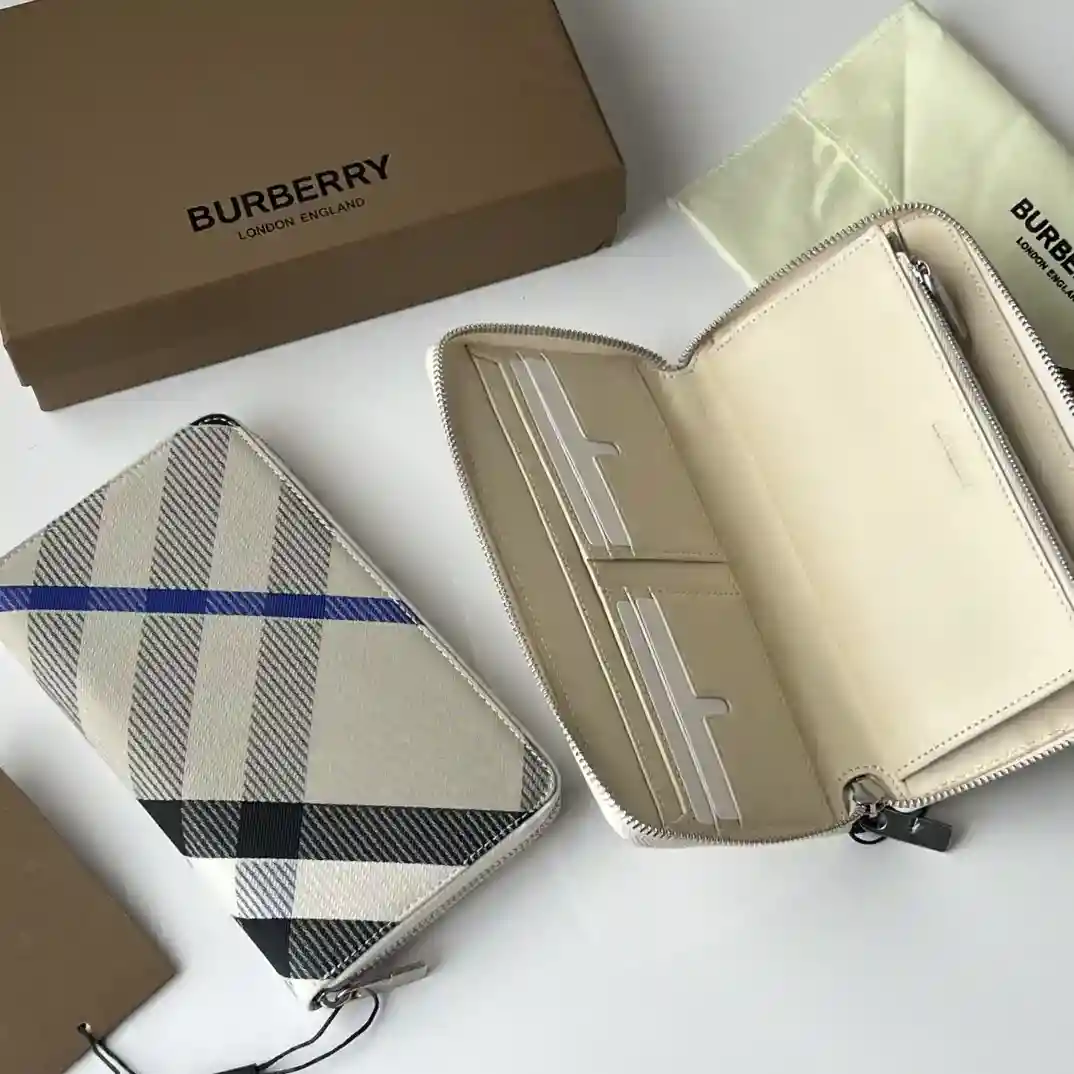 Image [9]-Burberry Large Zipper Money Clip Decorative Jacquard Worsted Checker Pattern with B Zipper Head Features Leather Lining Size Suitable for Storing Global Currency B-Home Product ~~~👉👍 Fine Workmanship 💋 Physical Photography 📷🆔🆔🆔🆔 80895101 white size 21cm*12cm*2.5cm 220-high replica bags