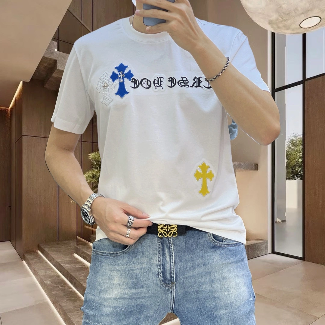 画像[3]-P360 Chrome Hearts Crocentric 2025年早春デビュー ダブルマーセライズド クルーネック 半袖Tシャツ 胸にブランドロゴ 重厚なクラフトマンシップデザイン 高級オーダーメイドデザイン アヴァンギャルド！重厚感のあるデザイン 特注生地ソフトな肌触り。快適な着心地。カウンターグレードの繊細なステッチ。繊細な仕上がり。ボディへの効果は他の追随を許さない♡！メンズ必須単品！ヤーデージ：M-4XL（178 140ポンドは、Lの最大摩耗200ポンドを着用）-ハイファッションバッグ